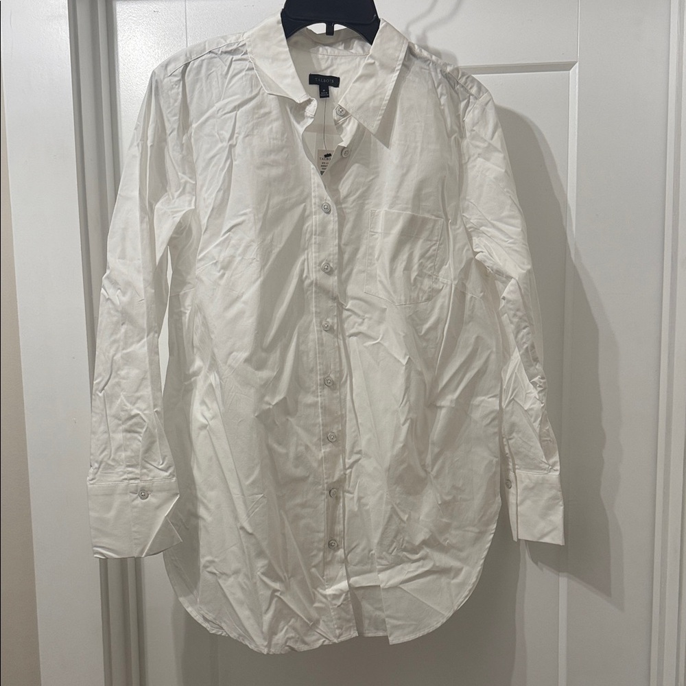 TALBOTS WOMENS BOYFRIEND SHIRT WHITE BUTTON UP